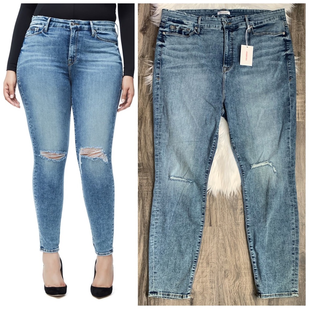 GOOD AMERICAN Good Legs High Waist Skinny Jeans Medium Wash Blue Plus Size 24